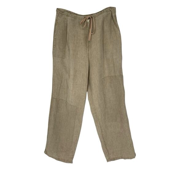 Vintage Hobo Chic Miner Patchwork Linen Drawstring Pants Baggy Wide Leg Magnolia - Picture 2 of 12